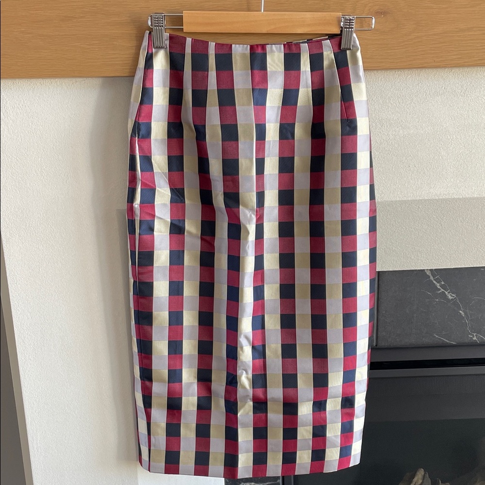 Tuckernuck Bordeaux Check Jacquard Midi Skirt NWT